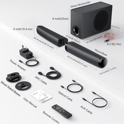 TV Soundbar Subwoofer Speaker 110W Bluetooth 5.3 Surround Sound Bass ARC Optical