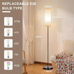 RGB Smart LED Floor Lamp Dimmable w/Remote Foot Switch Beige Shade