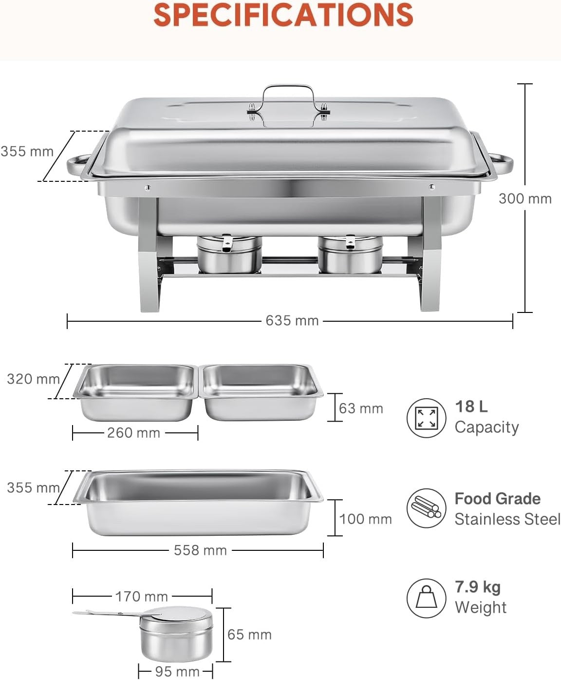 Wilprep 9L Chafing Dish Set of 2 Stainless Steel Buffet Food Warmers with Pans