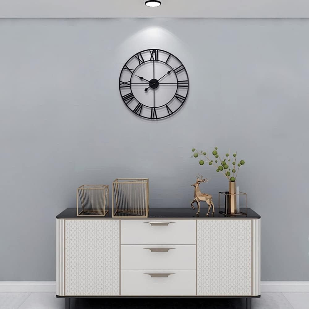 Vintage Wall Clock 40cm Silent Non Ticking Roman Numeral Metal Battery Operated