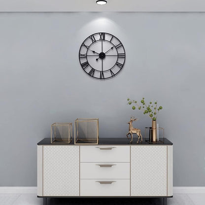 Vintage Wall Clock 40cm Silent Non Ticking Roman Numeral Metal Battery Operated