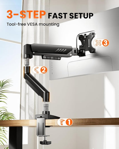 Monitor Stand Arm Desk Mount Single 13-34in Tool-Free VESA Adjustable 9kg Black
