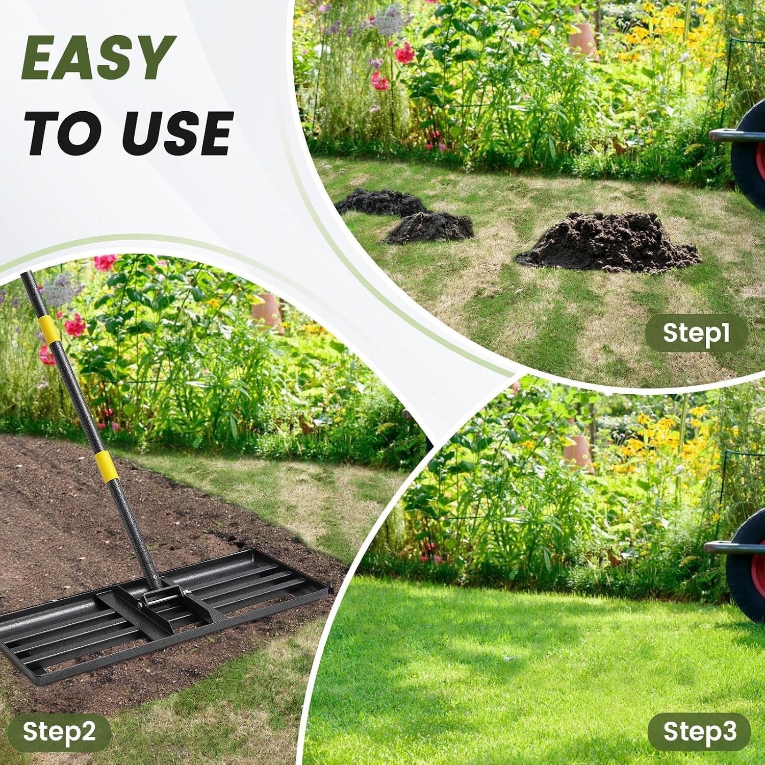 Lawn Levelling Rake Heavy Duty 76cm Steel Ground Leveler Garden Soil Topsoil Too