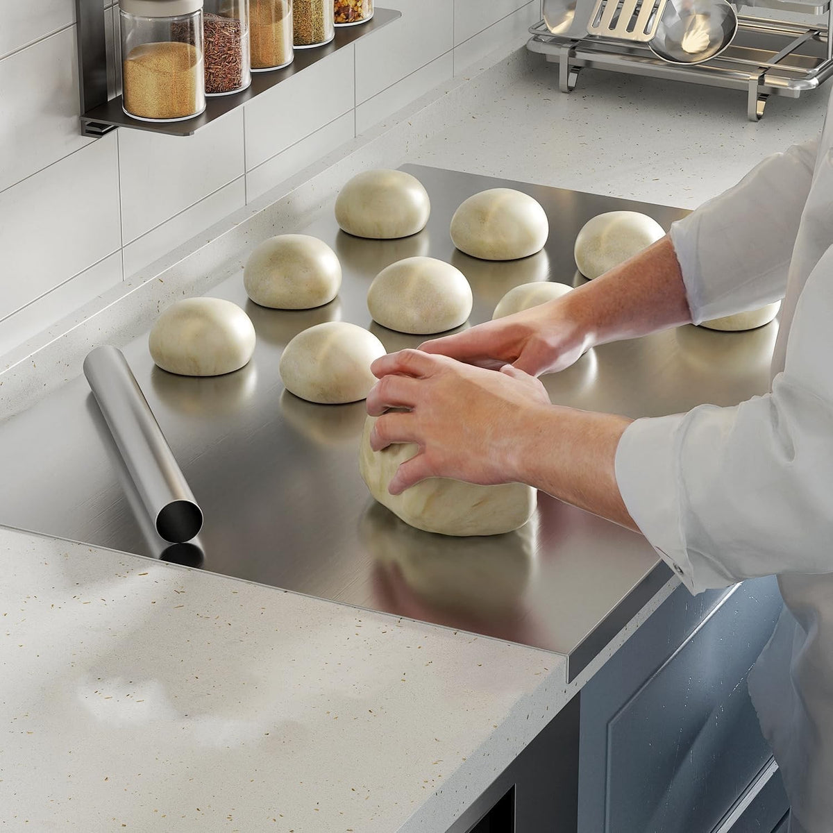 Cutting Board Stainless Steel Chopping Board 80x50cm Pastry Worktop Rolling Pin