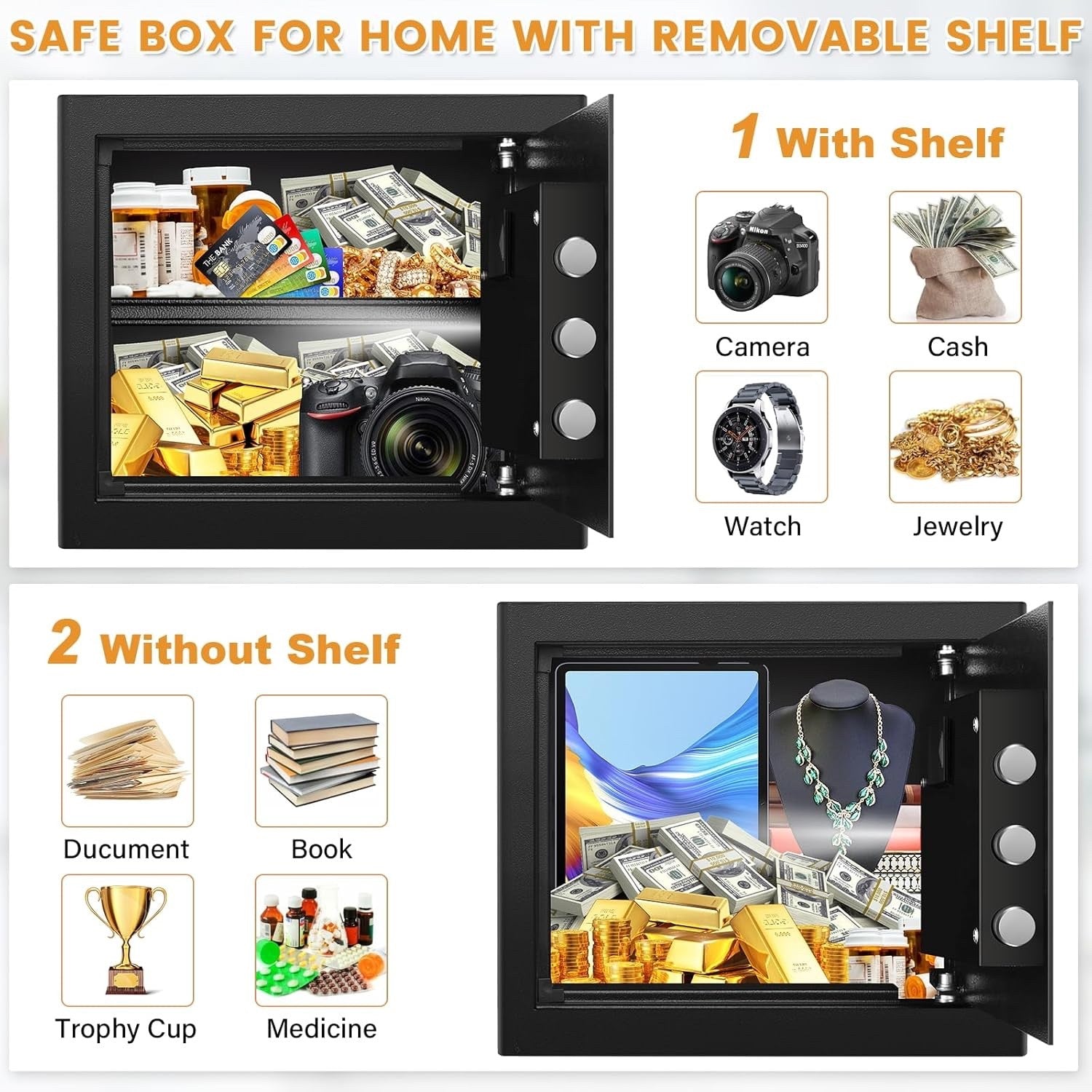 Digital Safe Box 34L Home Security Fireproof Money Bag Removable Shelf Black