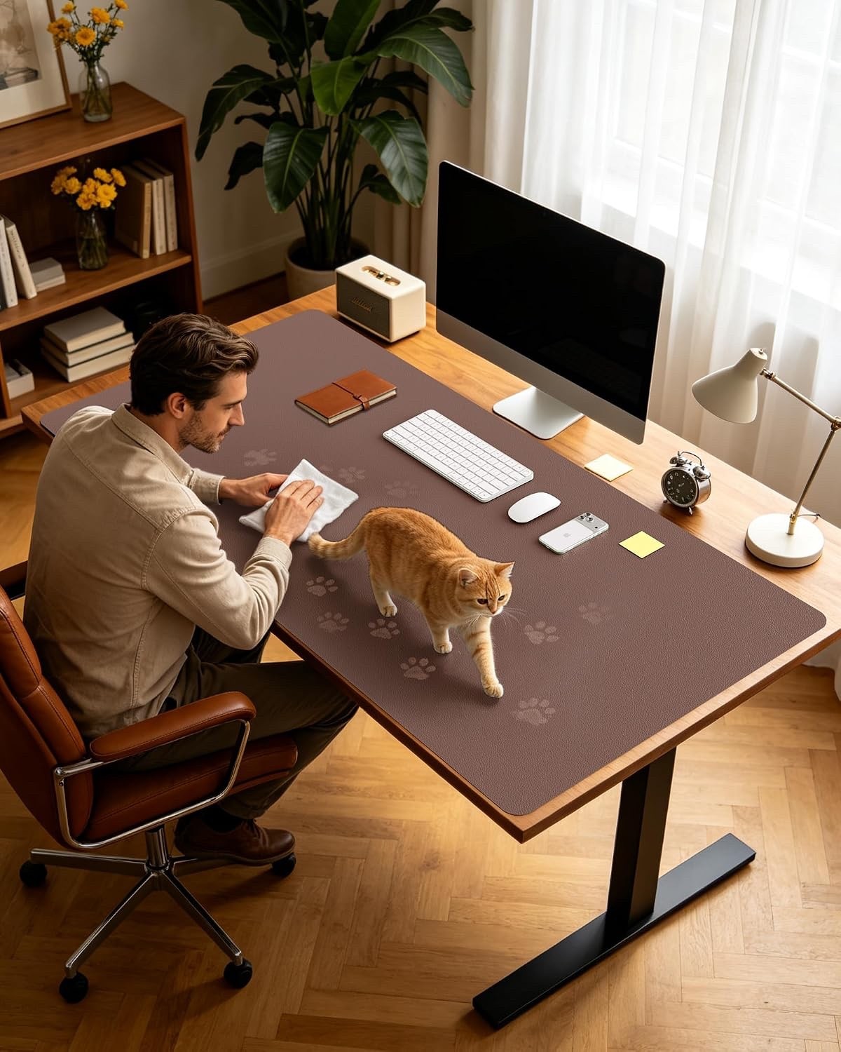 Desk Mat Mouse Pad Large 120x60cm Chocolate Brown PU Leather Waterproof Non Slip