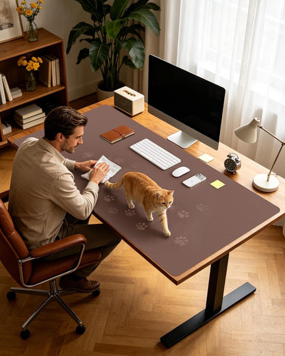 Desk Mat Mouse Pad Large 120x60cm Chocolate Brown PU Leather Waterproof Non Slip