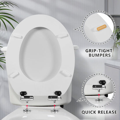 Toilet Seat Wooden Soft Close White Oval 43x37cm Antibacterial Quick Release