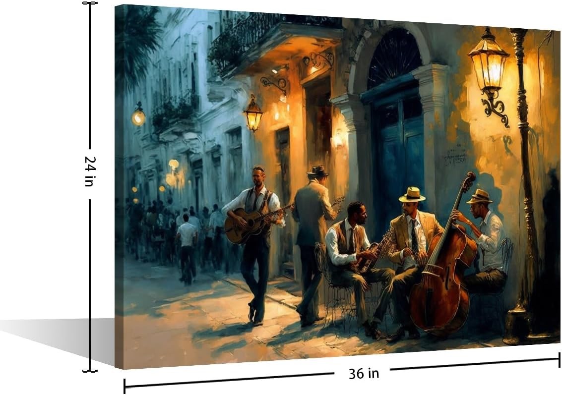 Framed Canvas Wall Art Jazz Band Havana Street Vintage Style Wall Decor