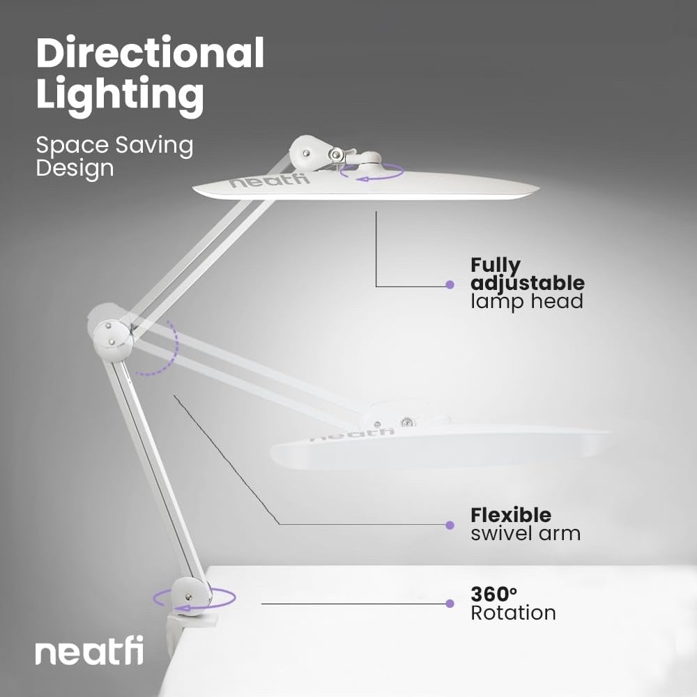 LED Desk Lamp Clamp 2200 Lumens Neatfi XL 20W Dimmable CCT Workbench Light White