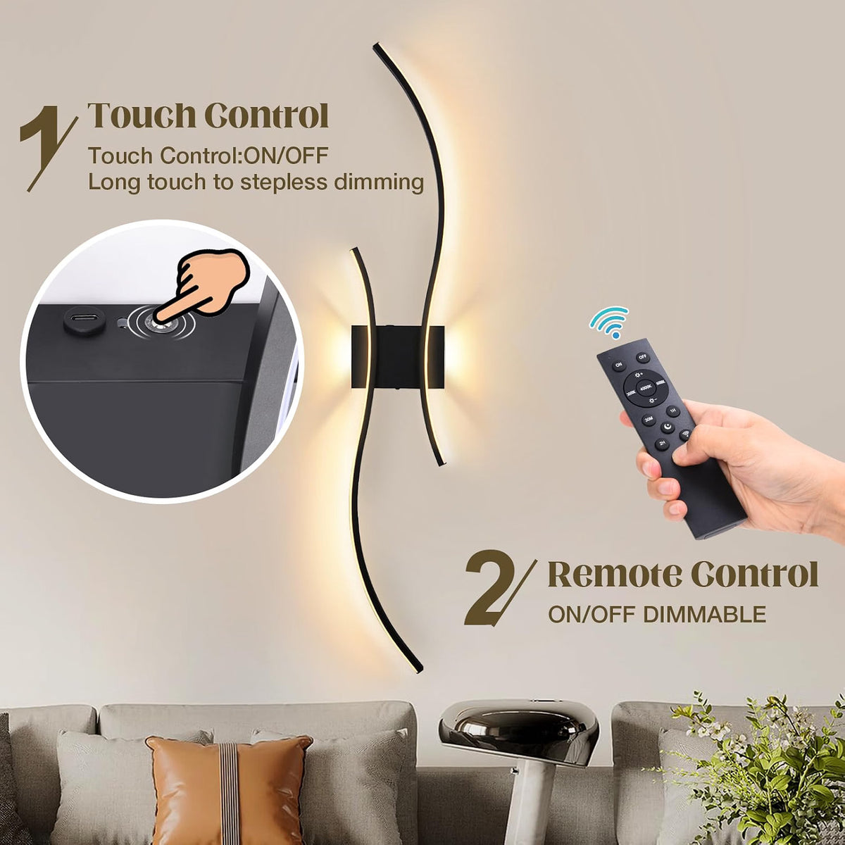 Rechargeable Wall Sconce Lights 100cm Wireless Set of 2 Remote Control Dimmable