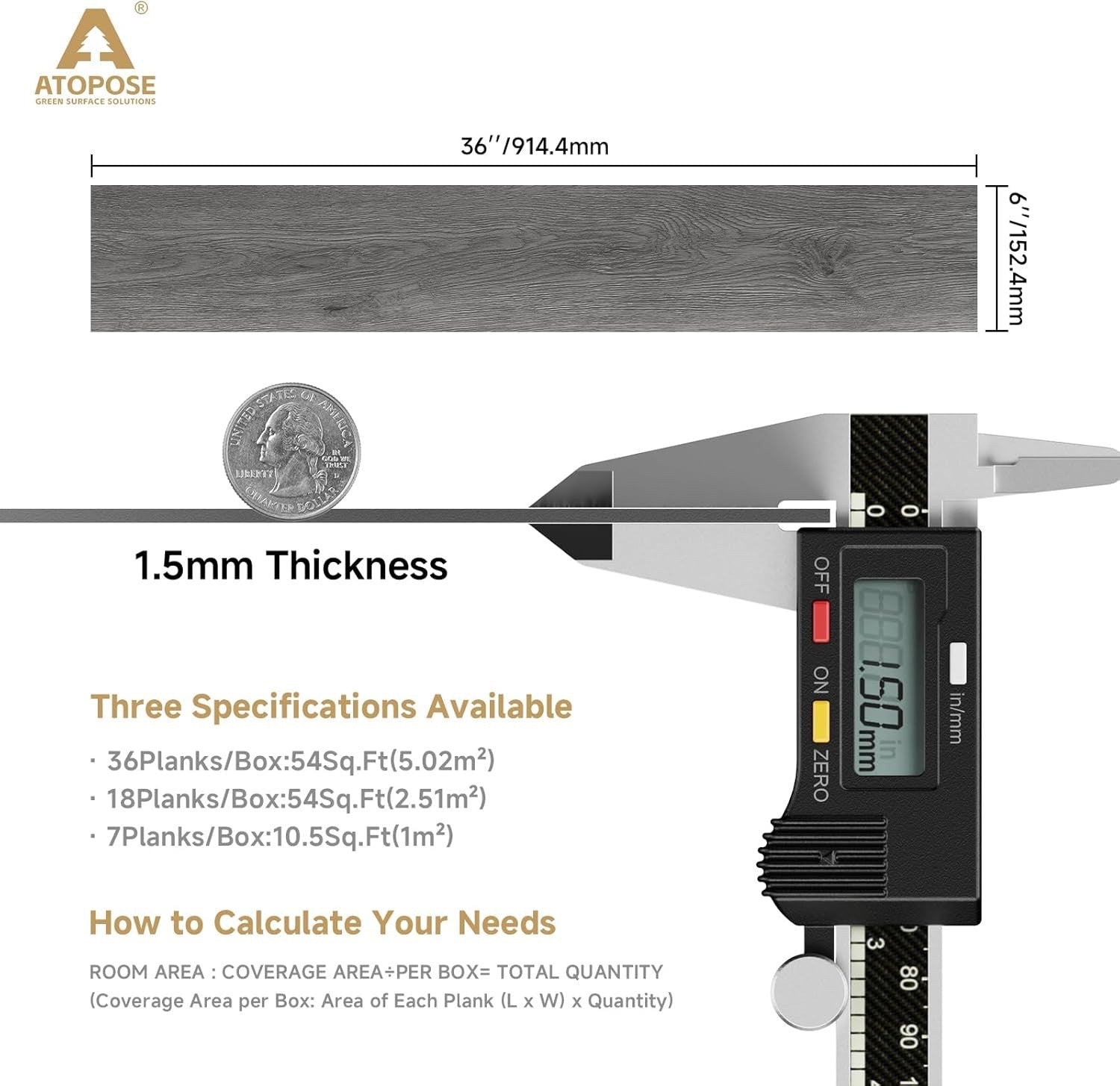 36 Pack Peel and Stick Vinyl Flooring Planks Dark Grey Wood 5.02m²