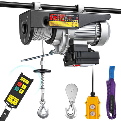 Electric Hoist Winch 140kg 280kg Cable Lift 1600W Wireless Wired Remote Crane