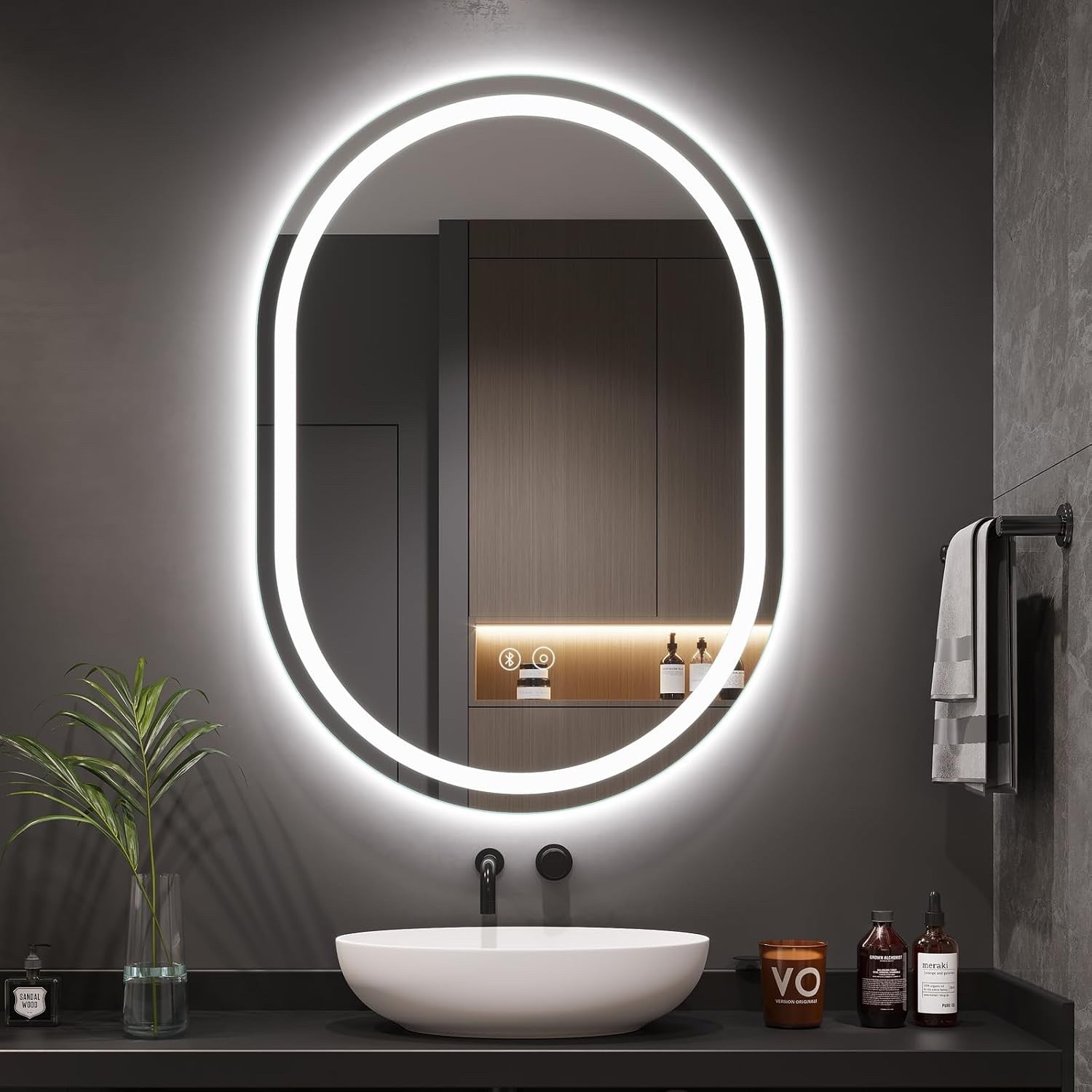 Bathroom LED Mirror Bluetooth 500x700mm Oval Demister Dimmable Wall Light IP44