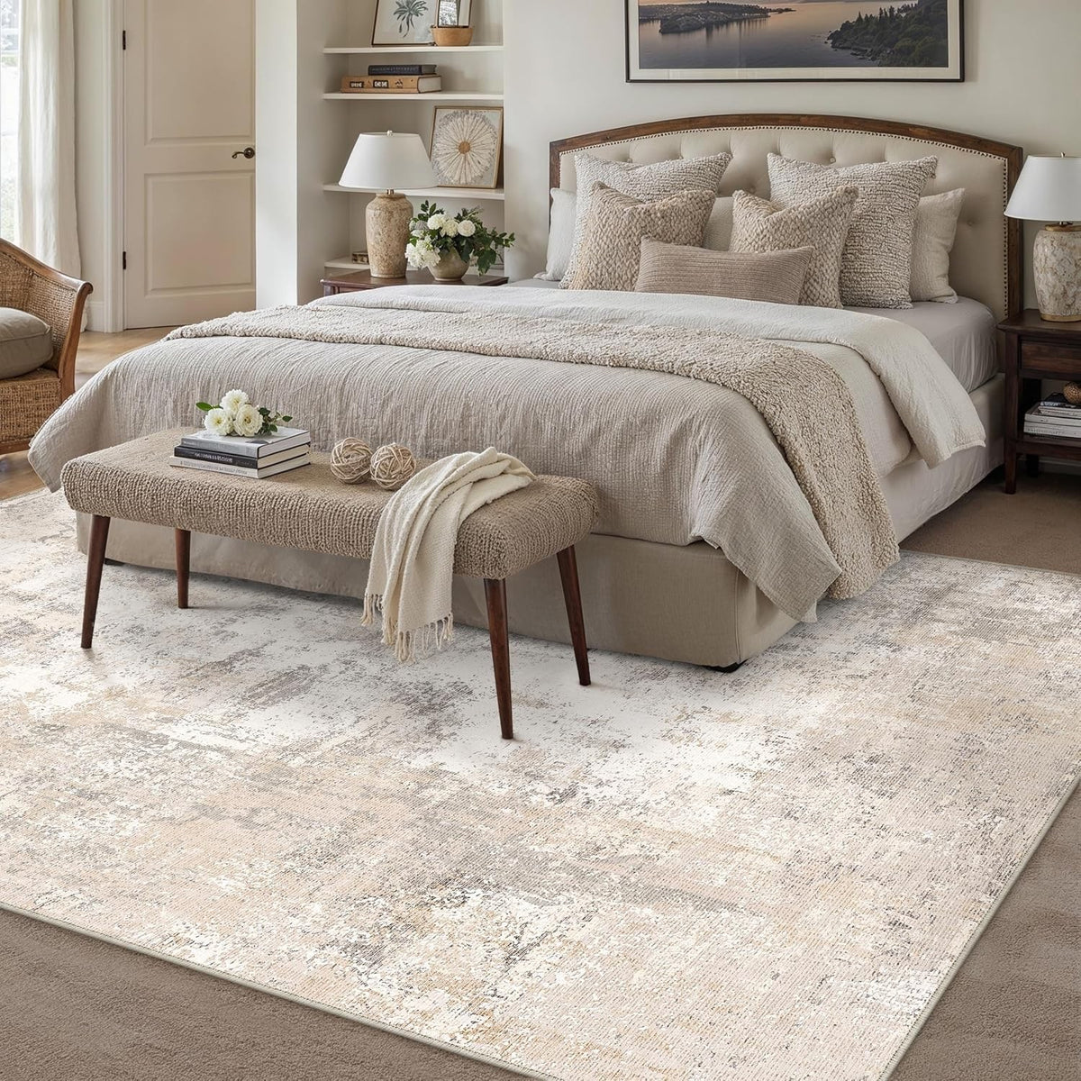 Living Room Rug Carpet 240x300cm Beige Grey Modern Abstract Non Slip Washable