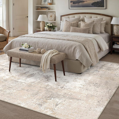 Living Room Rug Carpet 240x300cm Beige Grey Modern Abstract Non Slip Washable