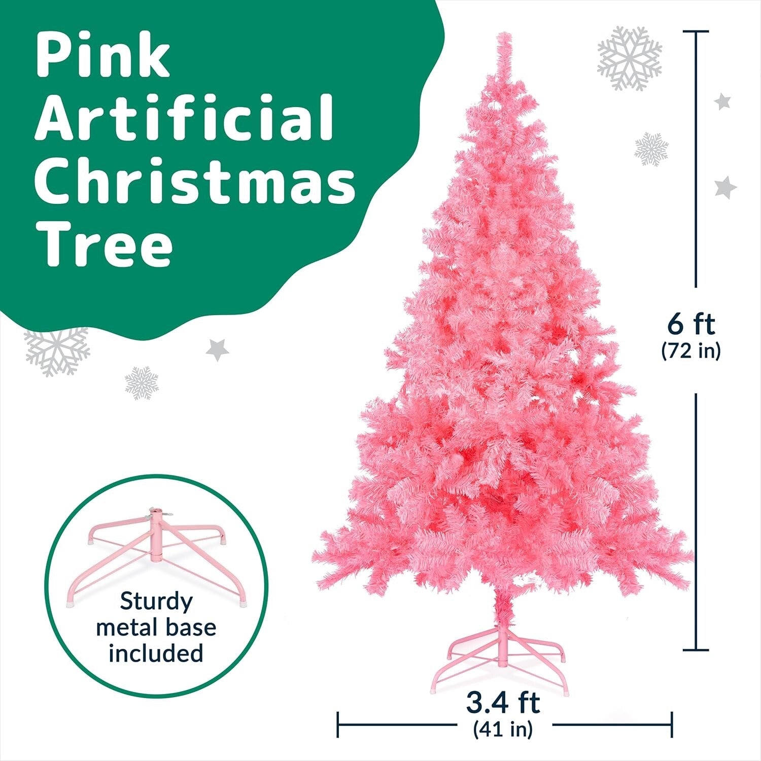 Prextex 1.8M Pink Artificial Christmas Tree Canadian Fir with Metal Stand Indoor