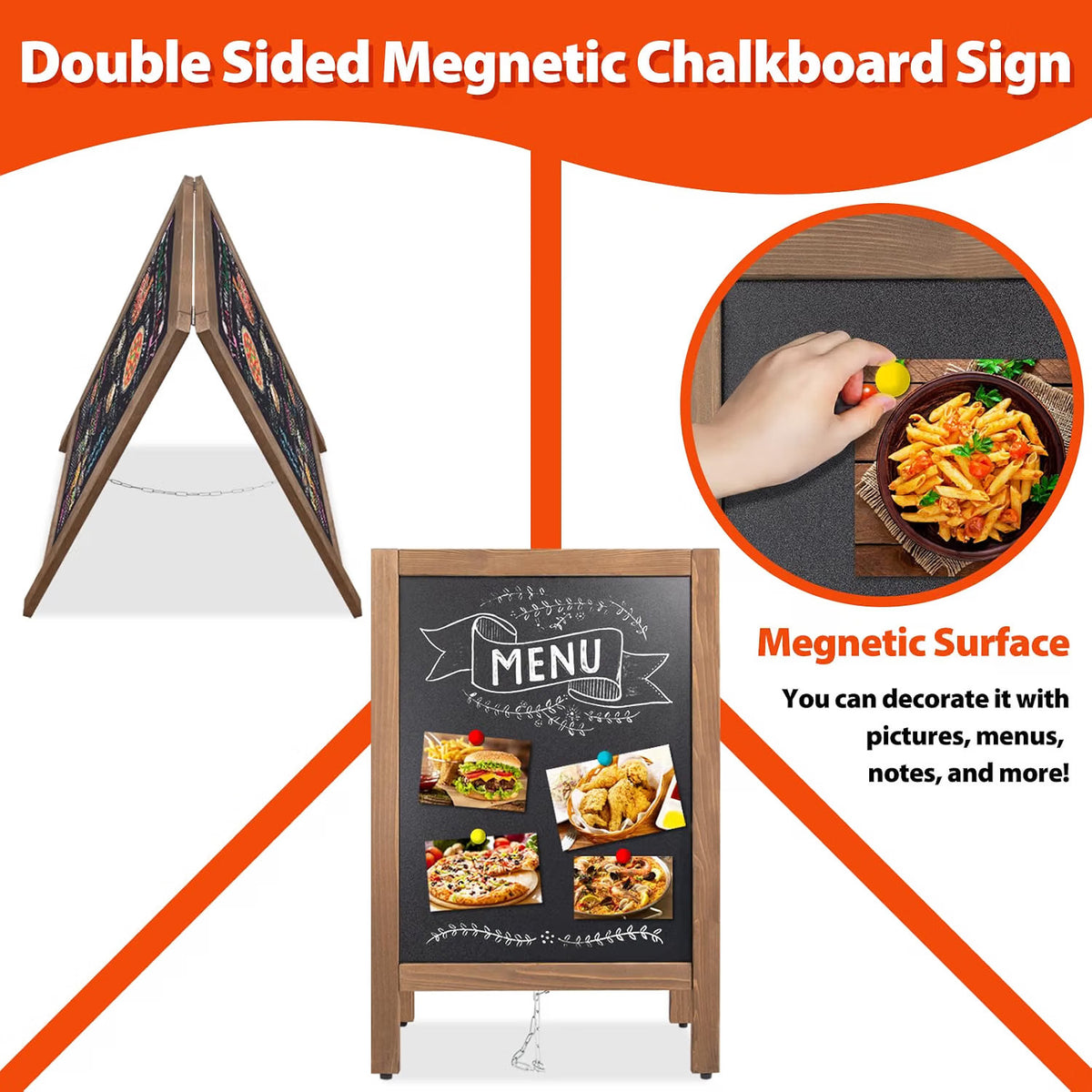A-Board Chalkboard 43x65cm Double Sided Magnetic Wooden Pavement Sign VAIIGO