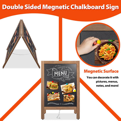 A-Board Chalkboard 43x65cm Double Sided Magnetic Wooden Pavement Sign VAIIGO