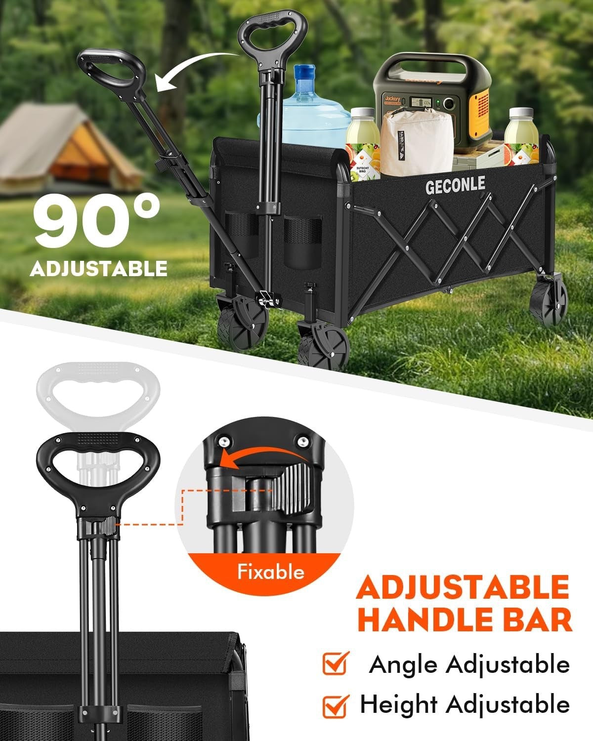 Folding Camping Trolley Cart 100L 100kg Collapsible Festival Wagon 4 Wheels Blac