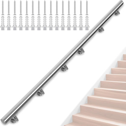 Stainless Steel Handrail 350cm Stair Banister Rail Wall Mount 6 Brackets Silver