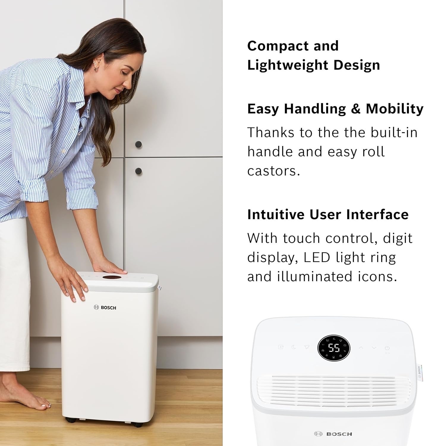 Bosch Dehumidifier Air Dryer 12L Dry 2000 Quiet Portable 2.5L Tank Home White