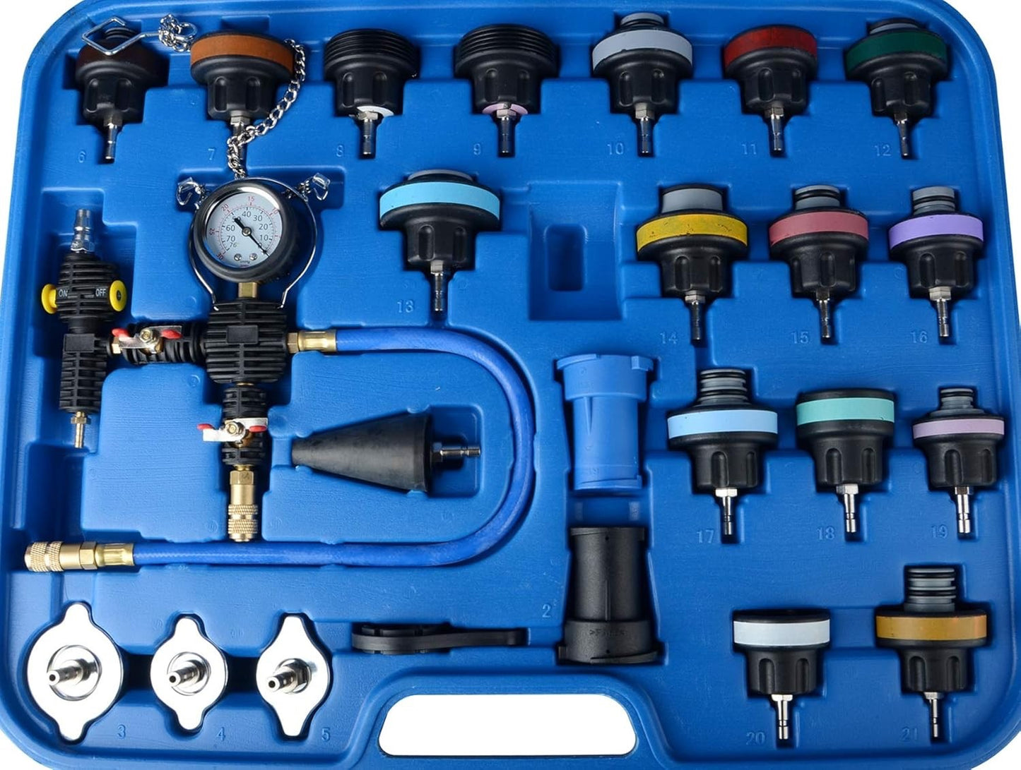 28Pc Radiator Pressure Tester Kit Universal Cooling System Leak Test Tool Blue