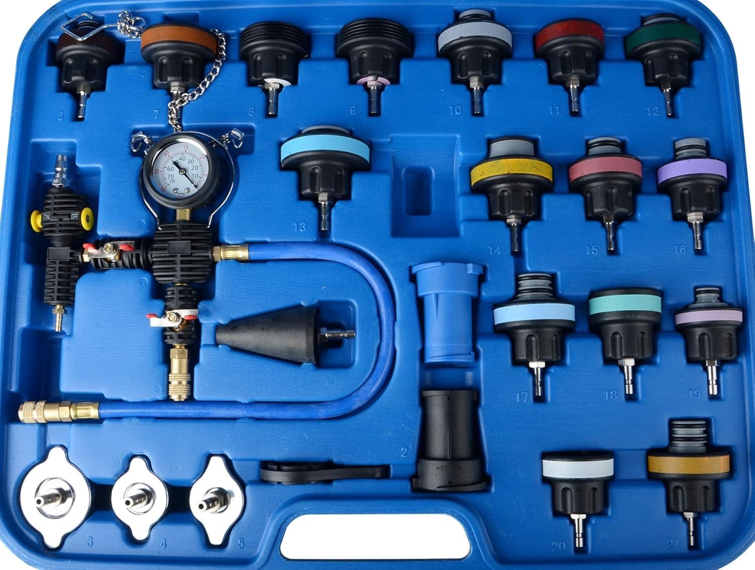28Pc Radiator Pressure Tester Kit Universal Cooling System Leak Test Tool Blue