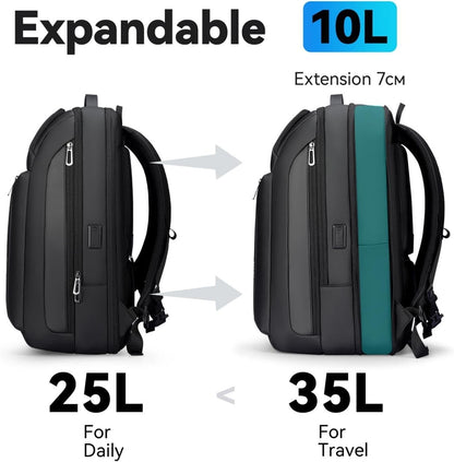 Laptop Backpack Travel Rucksack 15.6" Expandable 25L-35L USB-C Water Resistant