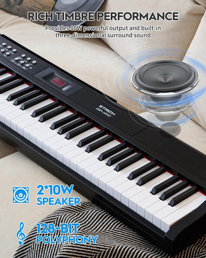 Digital Piano Keyboard 88 Keys Semi Weighted Electric Stand Sustain Pedal USB