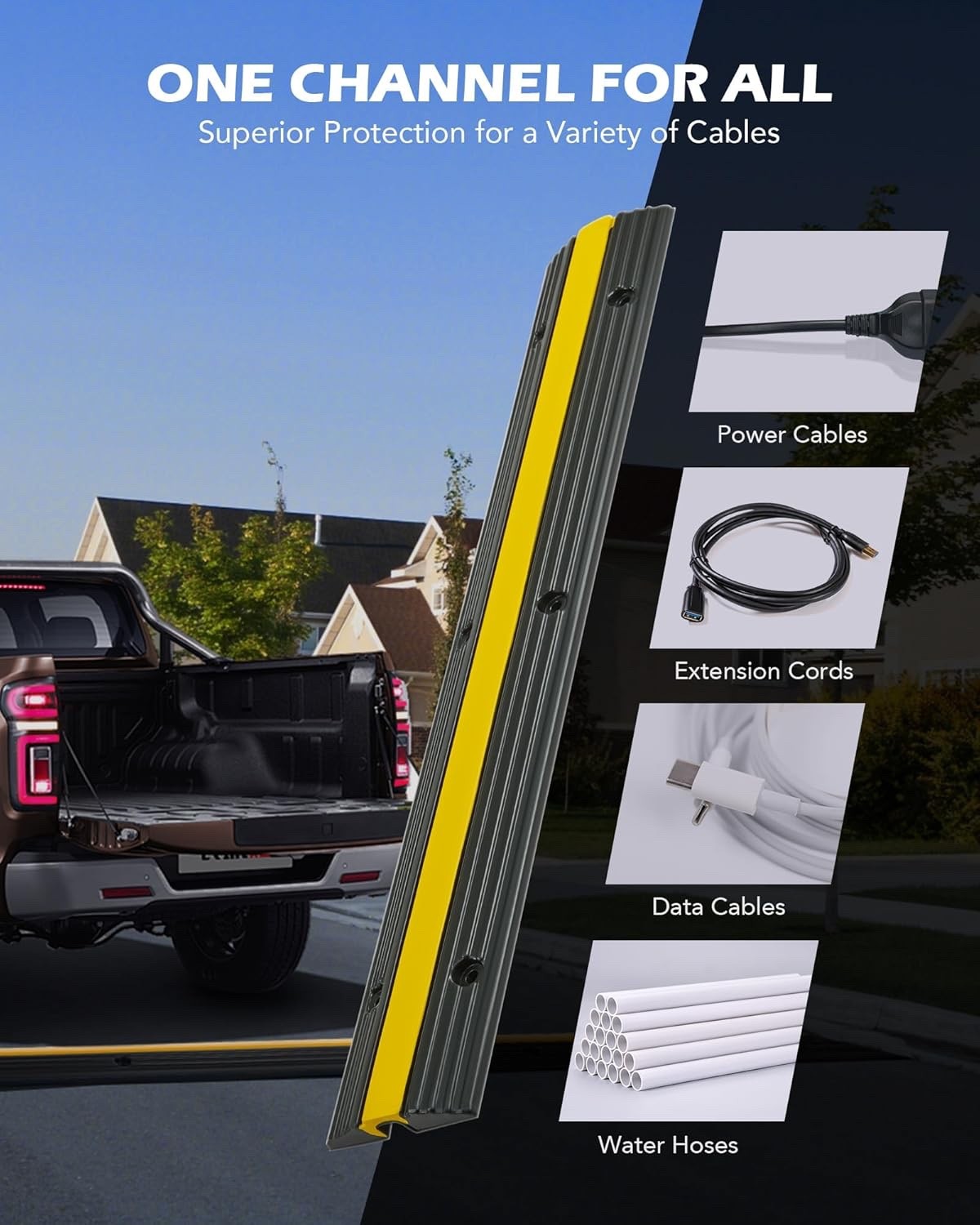 CREWORKS Floor Cable Protector 4-Pack Rubber 1-Channel Ramp 6600lbs 99×15×3cm