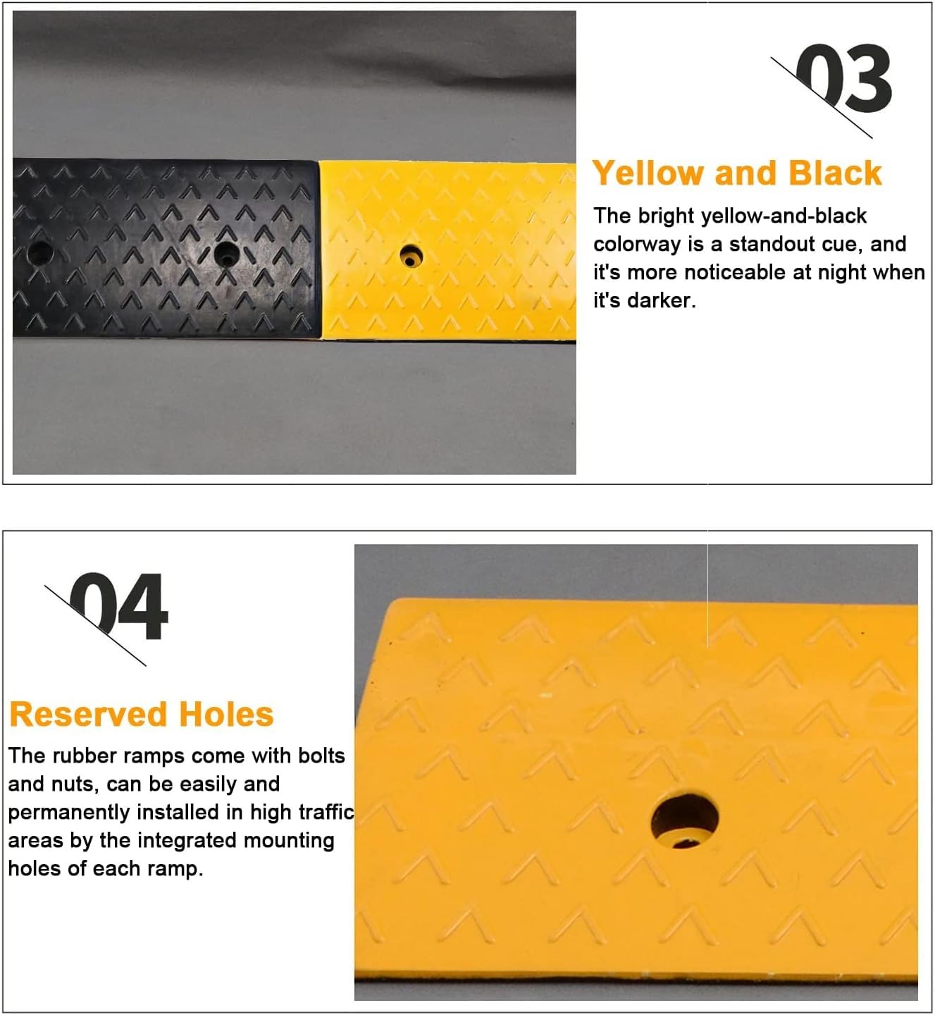 Bimiti 2 Pack Heavy Duty Rubber Kerb Ramps 2" Rise 100x25x5cm Non Slip