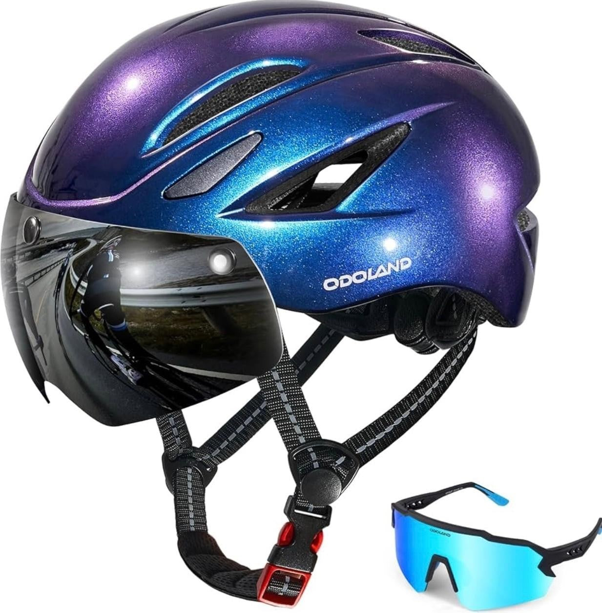 Adult Cycling Helmet 57-61cm Magnetic Goggles Detachable Visor Blue