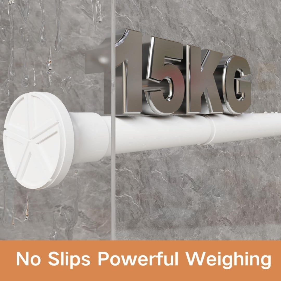 Shower Curtain Pole Tension Rod White 85-271cm 32mm No Drill Extendable Rail