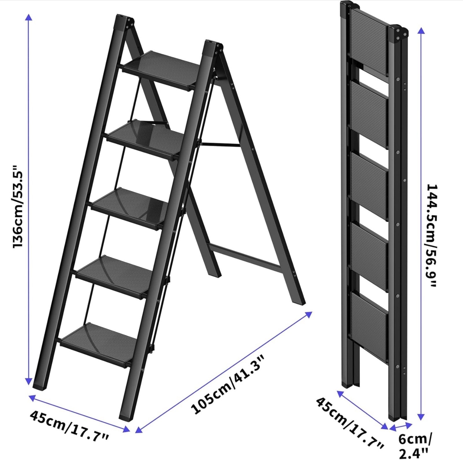 JOISCOPE Folding Lightweight Aluminum Step Ladder 5 Step Ladder Black