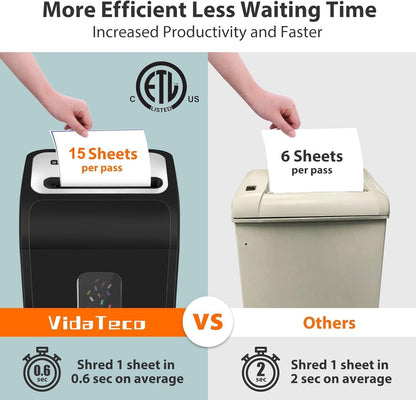 Vidateco Paper Shredder Micro Cut 14-Sheet P4 60 Min Heavy Duty 20L Pull-Out