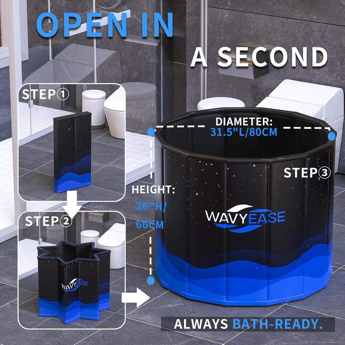 Ice Bath Tub Cold Plunge Portable Foldable 330L 80x66cm Black Adult Recovery