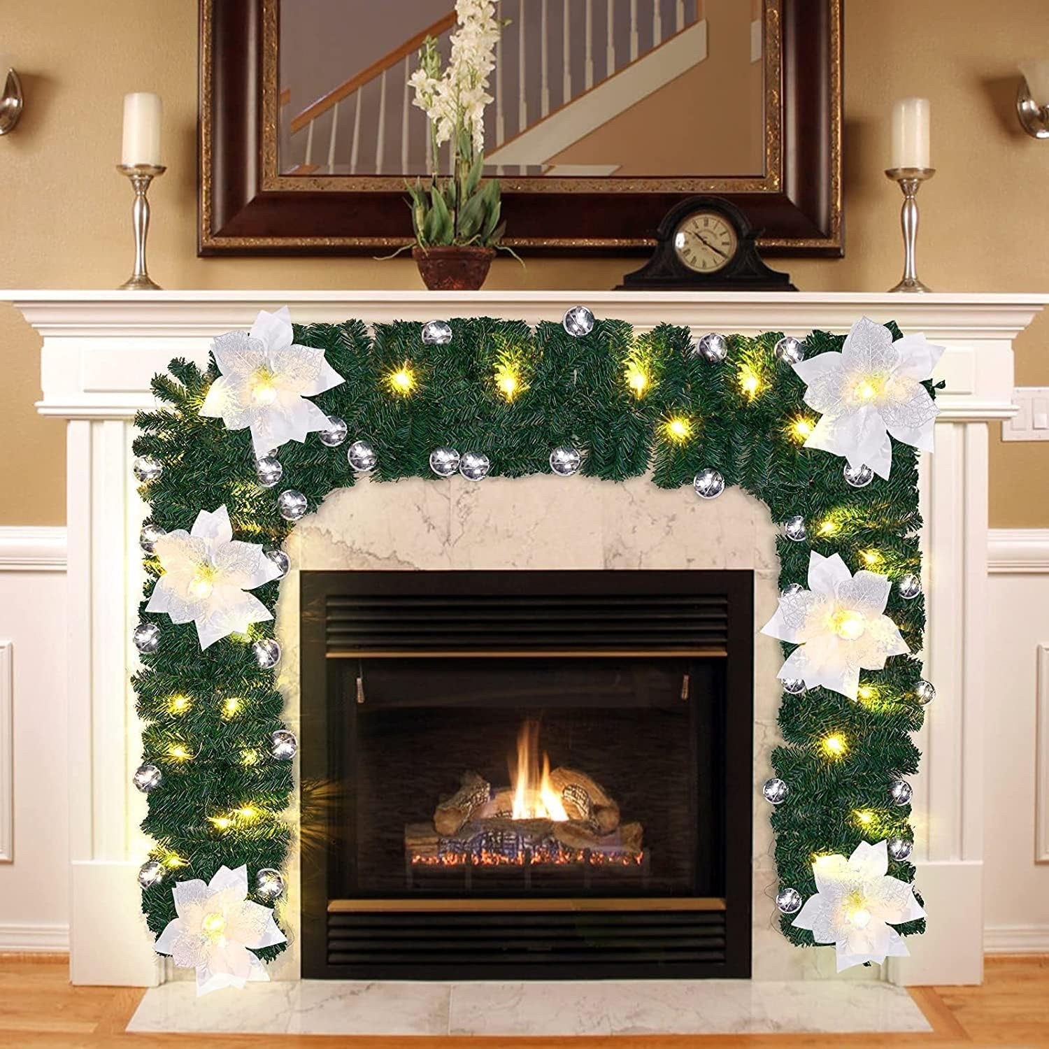 2.7m Christmas Garland LED Lights Silver Rattan Wreath Door Stair Decor