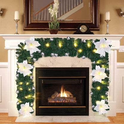 2.7m Christmas Garland LED Lights Silver Rattan Wreath Door Stair Decor