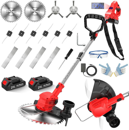 Cordless Strimmer Grass Trimmer 21V 2 Batteries 14 Blades LCD Telescopic Garden