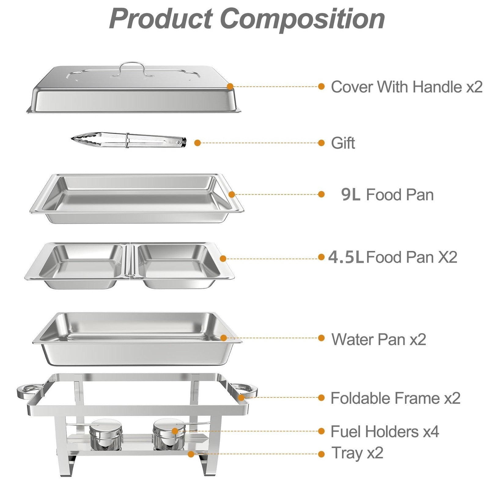 2x 9L Stainless Steel Chafing Dish Buffet Food Warmers Catering Set