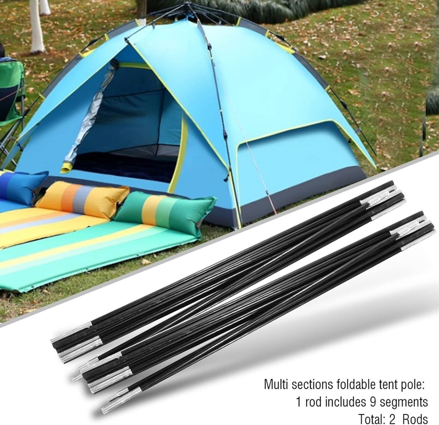 Fiberglass Tent Poles 4.9m 9 Section Awning Support Rods Camping Tarp Repair