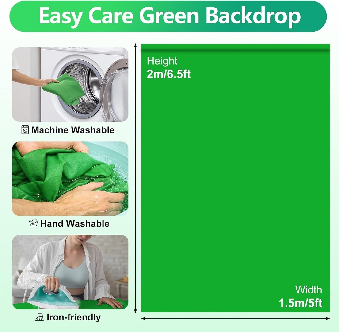 Green Screen Backdrop Stand 1.5x2m Photo Video Studio Streaming Gaming Kit