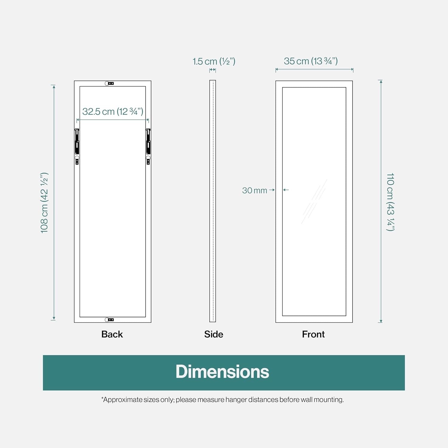 Home Selections Wooden Full Length Wall Mirror Brown 35x110cm