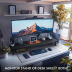 Bamboo Dual Monitor Stand Riser Adjustable Height Desk Shelf PC TV
