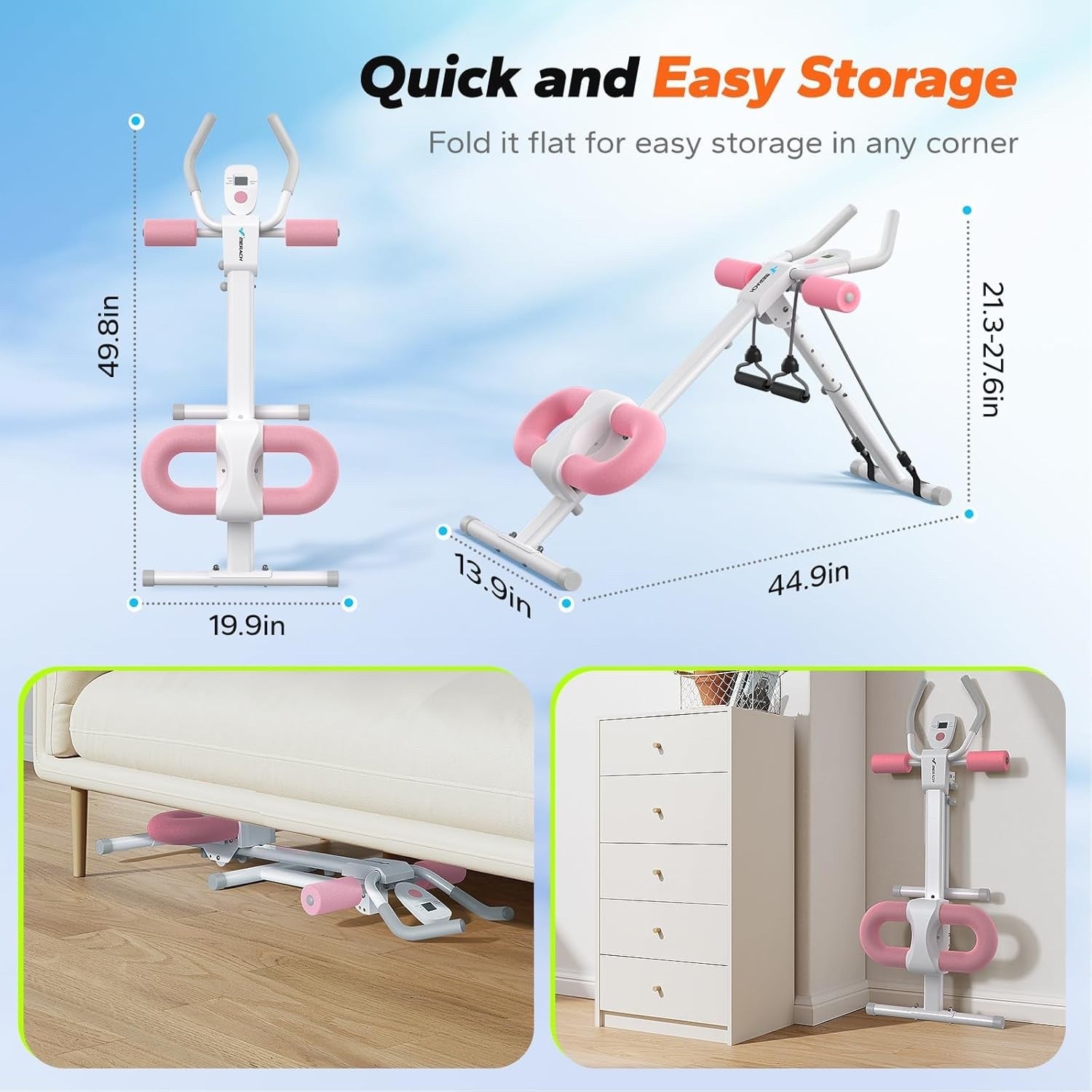 Ab Machine Adjustable Foldable Core Trainer Home Gym Abs Workout LCD Pink Unit