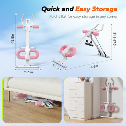 Ab Machine Adjustable Foldable Core Trainer Home Gym Abs Workout LCD Pink Unit
