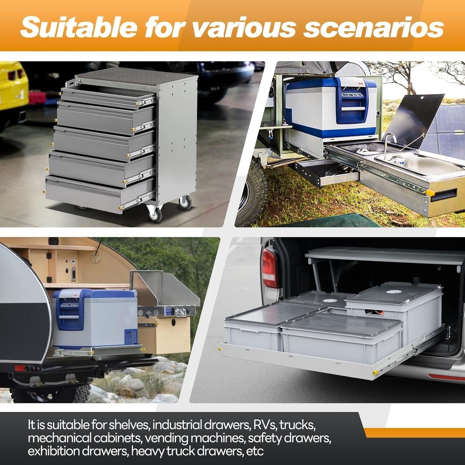 SHUHANG Heavy Duty Drawer Runners 220kg Locking Full Extension Ball Bearing Pair