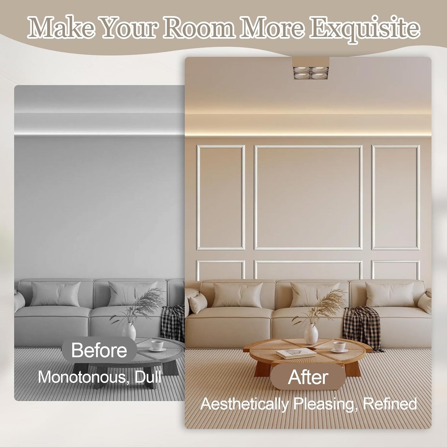 Wall Panelling Panels Wainscoting Peel Stick Moulding Kit 34Pcs Home Decor