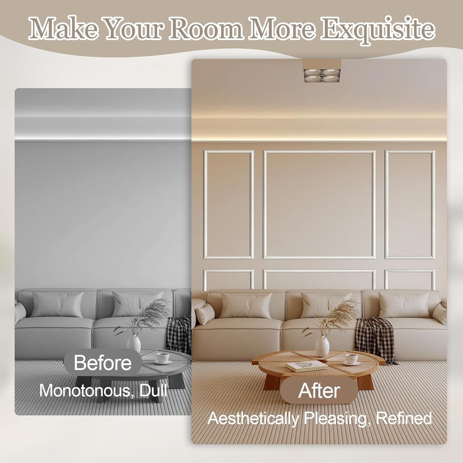 Wall Panelling Panels Wainscoting Peel Stick Moulding Kit 34Pcs Home Decor
